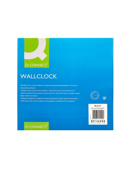 Reloj q-connect de pared plastico oficina redondo 30 cm marco negro