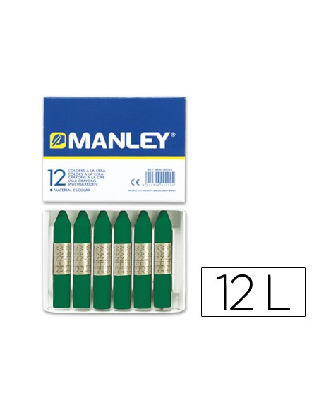 Lapices cera manley unicolor verde esmeralda n.24 caja de 12 unidades