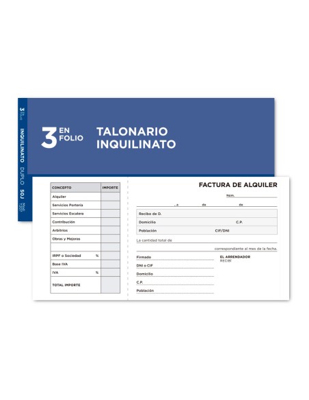 Talonario liderpapel inquilinato 3/fº original y copia t207 con codiciones e i.v.a.