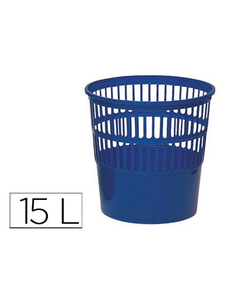 Papelera plastico q-connect 15 litros rejilla color azul 285x290 mm