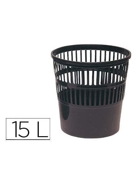 Papelera plastico q-connect 15 litros rejilla color negro 285x290 mm