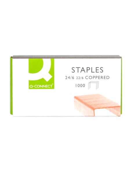 Grapas q-connect nº 22/6 24/6 cobreadas caja de 1000 unidades