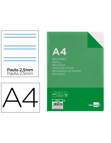 Recambio liderpapel folio 100 hojas 60gr pauta...