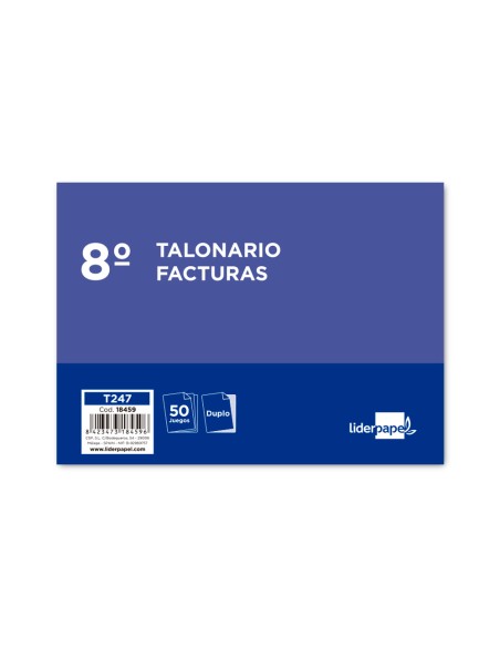Talonario liderpapel facturas 8º original y copia t247 apaisado sin i.v.a