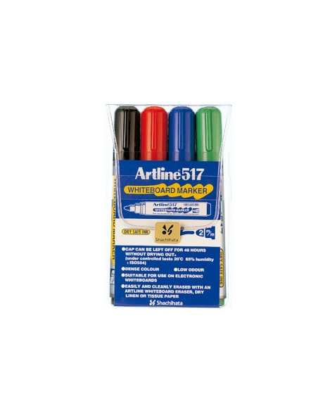 Rotulador artline pizarra ek517/w4 punta redonda 2 mm bolsa de 4 unidades colores surtidos