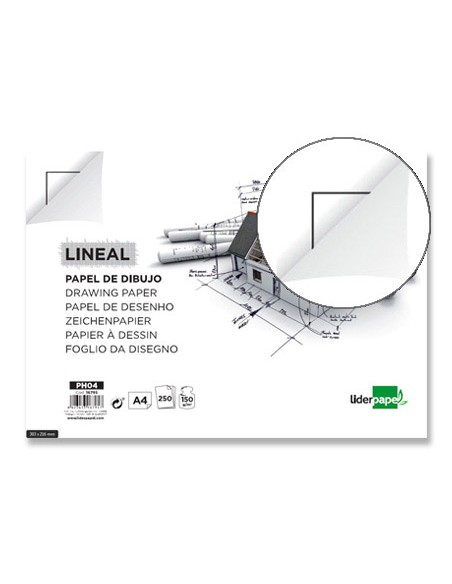 Papel dibujo liderpapel 210x297mm 150g/m2 con cajetin para datos