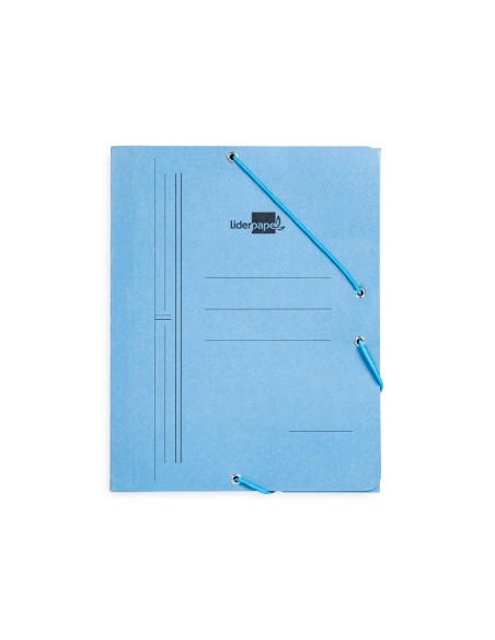 Carpeta liderpapel gomas cuarto 3 solapas carton pintado azul
