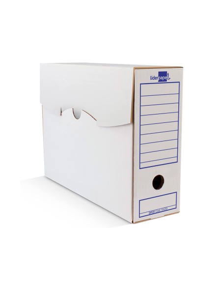Caja archivo definitivo liderpapel 103 cuarto carton reciclado 325g/m2 lomo 105 mm blanco 278x105x213 mm