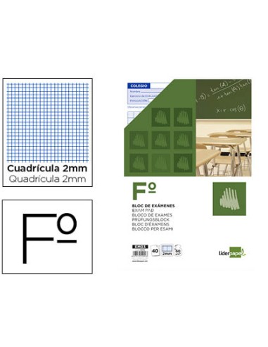 Bloc examenes liderpapel cuadro 2mm folio 40...