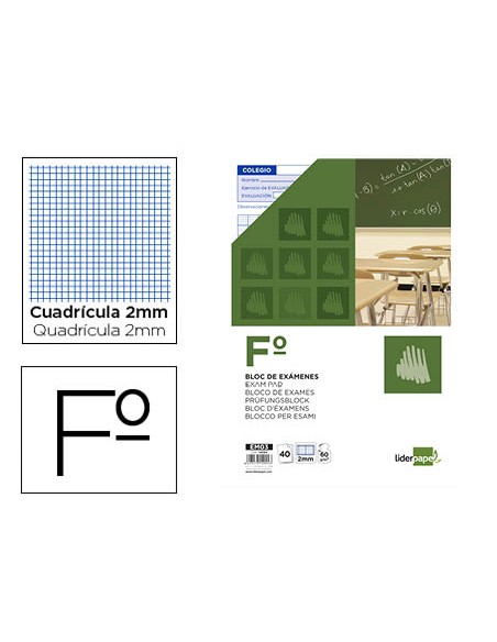 Bloc examenes liderpapel cuadro 2mm folio 40 hojas 60 g