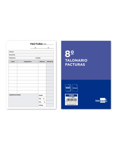 Talonario liderpapel facturas 8º original t100...