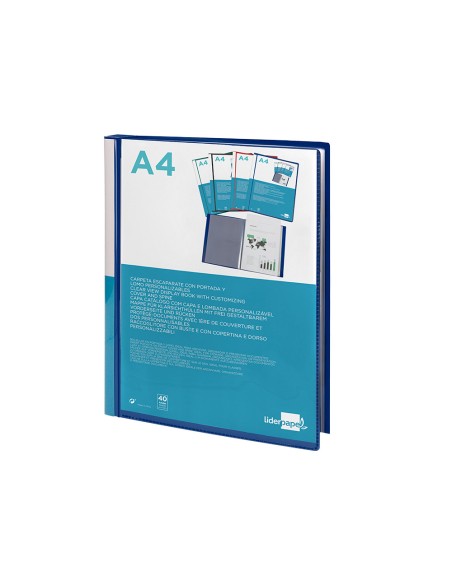 Carpeta liderpapel personaliza 40 fundas canguro polipropileno din a4 azul translucido portada y lomo