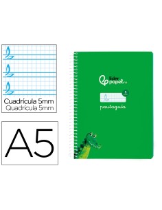 Cuaderno espiral liderpapel din a5 pautaguia tapa blanda 40h 75gr cuadro pautado 5mm color verde