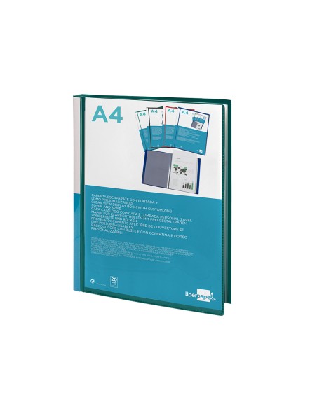 Carpeta liderpapel personaliza 20 fundas canguro polipropileno din a4 verde translucido portada y lomo