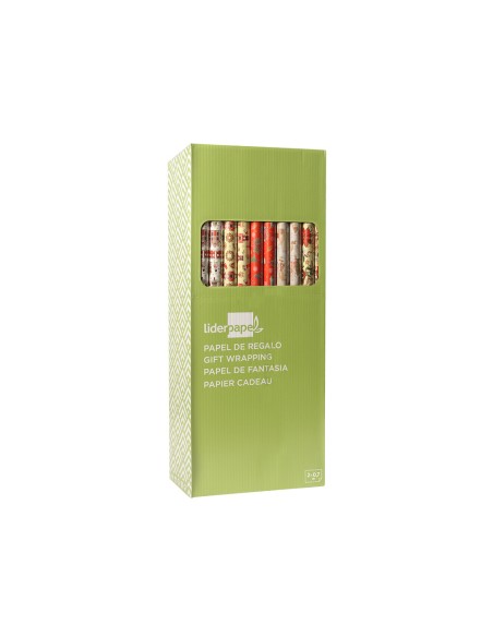 Papel de regalo liderpapel navidad rollo ancho 70 cm longitud 2 mt gramaje 60 gr diseños surtidos