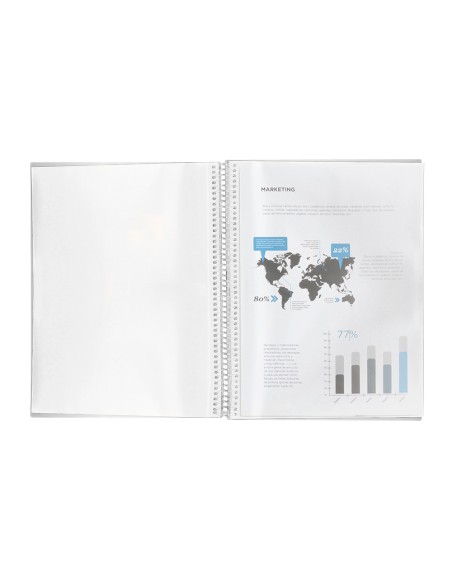 Carpeta liderpapel escaparate con espiral 80 fundas polipropileno din a4 transparente