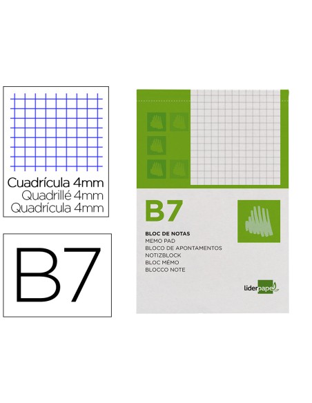 Bloc notas liderpapel cuadro 4mm b7 80 hojas 60g/m2 perforado