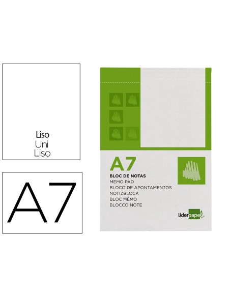 Bloc notas liderpapel liso a7 80 hojas 60g/m2 perforado