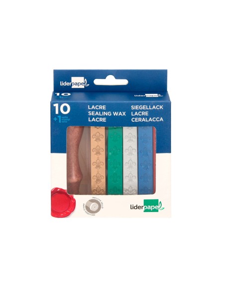 Lacre liderpapel con sello para carta caja de 10 barras colores surtidos