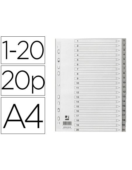 Separador numerico q-connect plastico 1-20 juego de 20 separadores din a4 multitaladro