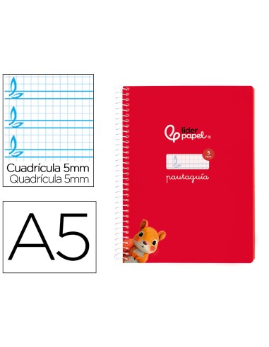 Cuaderno espiral liderpapel a5 pautaguia tapa blanda 40h 75gr cuadro pautado 5mm color rojo