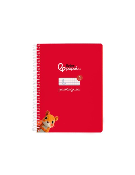 Cuaderno espiral liderpapel a5 pautaguia tapa blanda 40h 75gr cuadro pautado 5mm color rojo