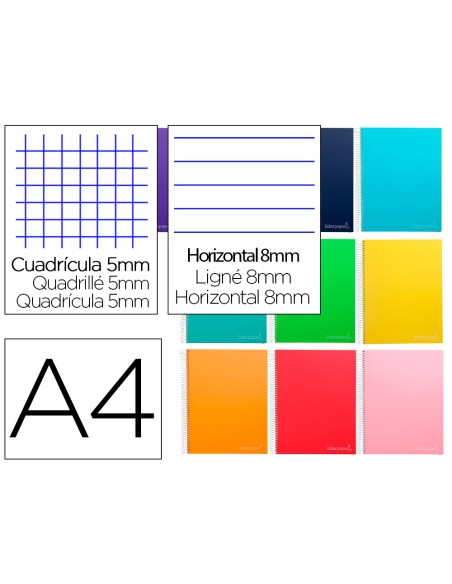 Cuaderno espiral liderpapel a4 micro jolly multidisciplina tapa forrada 140h 75gr 28h 5mm 112h hrtal.