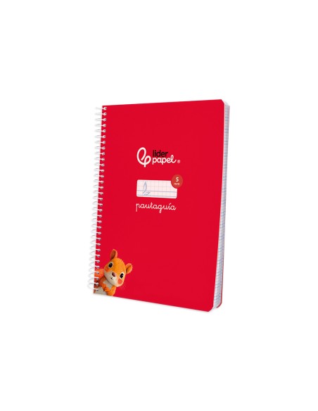 Cuaderno espiral liderpapel a5 pautaguia tapa blanda 40h 75gr cuadro pautado 5mm color rojo