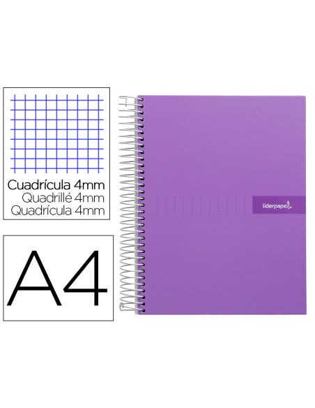 Cuaderno espiral liderpapel a4 crafty tapa forrada 80h 90gr cuadro 4mm con margen color violeta