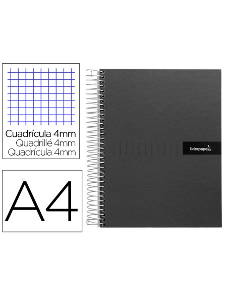 Cuaderno espiral liderpapel a4 crafty tapa forrada 80h 90gr cuadro 4mm con margen color negro