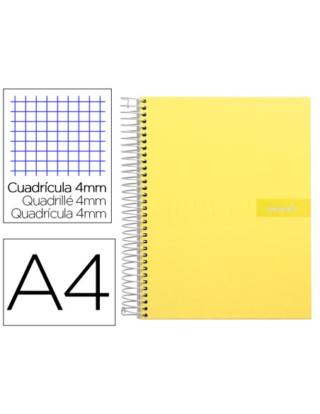 Cuaderno espiral liderpapel a4 crafty tapa forrada 80h 90gr cuadro 4mm con margen color amarillo