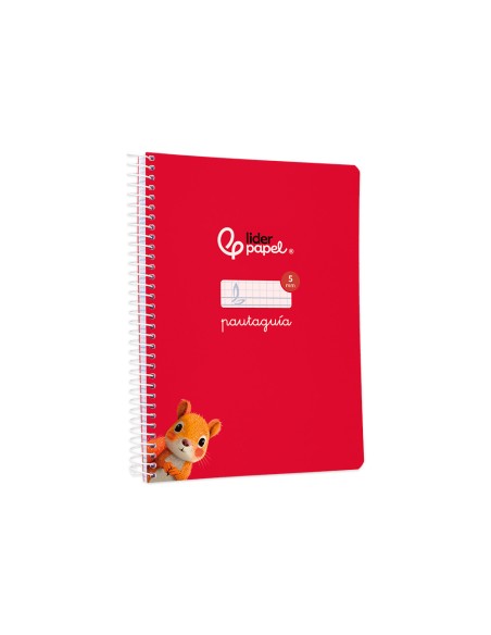 Cuaderno espiral liderpapel a5 pautaguia tapa blanda 40h 75gr cuadro pautado 5mm color rojo