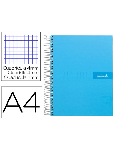 Cuaderno espiral liderpapel a4 crafty tapa forrada 80h 90gr cuadro 4mm con margen color celeste