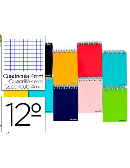 Cuaderno espiral liderpapel bolsillo doceavo apaisado smart tapa blanda 80h 60gr cuadro 4mm colores surtidos