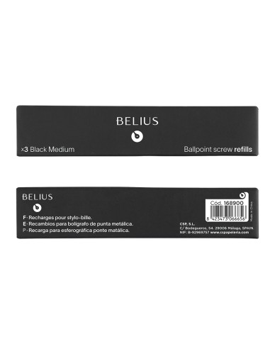 Recambio boligrafo belius negro 0,8 mm caja 3...