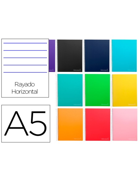 Cuaderno espiral liderpapel a5 micro jolly tapa forrada 140h 75gr horizontal 5 bandas 6 taladros colores surtidos
