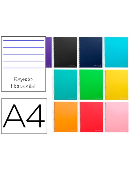 Cuaderno espiral liderpapel a4 micro jolly tapa forrada 140h 75gr horizontal 5 bandas 4 taladros colores surtidos