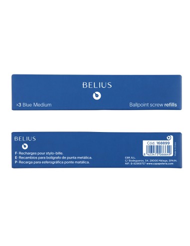 Recambio boligrafo belius azul 0,8 mm caja 3...