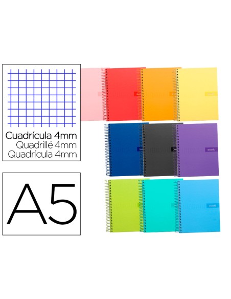 Cuaderno espiral liderpapel a5 crafty tapa forrada 80h 90gr cuadro 4mm con margen colores surtidos