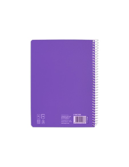 Cuaderno espiral liderpapel a5 pautaguia tapa blanda 40h 75gr cuadro pautado 5mm color lila