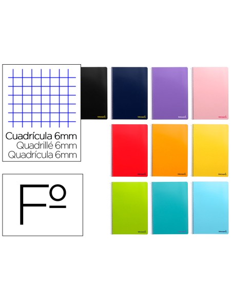Cuaderno espiral liderpapel folio smart tapa blanda 80h 60gr cuadro 6mm con margen colores surtidos