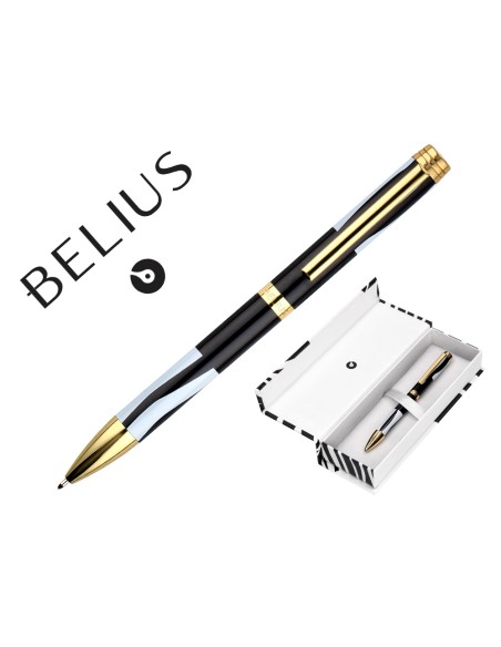 Boligrafo belius dualita cuerpo negro color blanco tinta azul caja de diseño