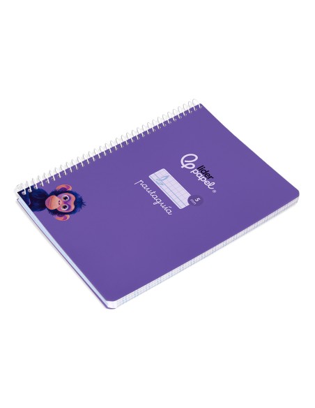 Cuaderno espiral liderpapel a5 pautaguia tapa blanda 40h 75gr cuadro pautado 5mm color lila