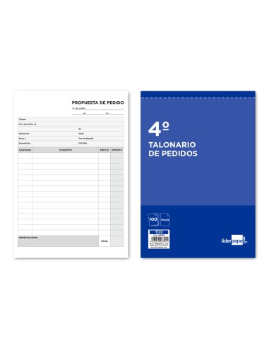 Talonario liderpapel pedidos cuarto original 122