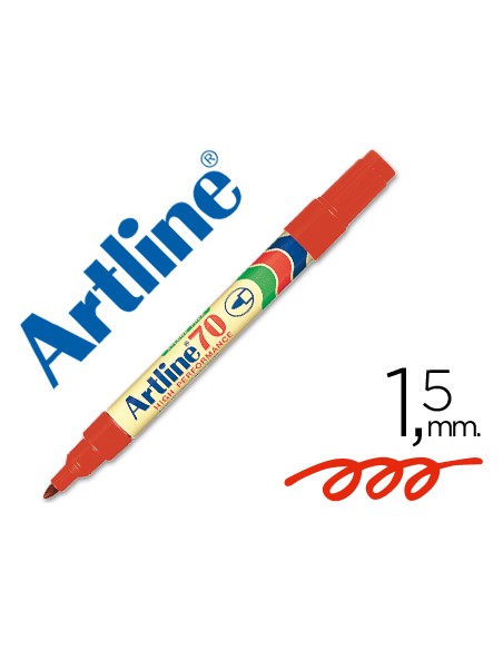 Rotulador artline marcador permanente ek-70 rojo punta redonda 1.5 mm papel metal y cristal