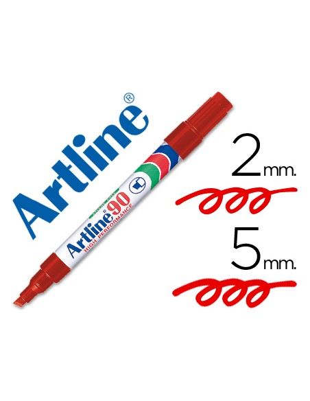 Rotulador artline marcador permanente ek-90 rojo punta biselada 5 mm papel metal y cristal