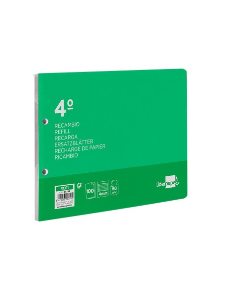 Recambio liderpapel cuarto apaisado 100 hojas 60gr cuadro 4 mm 2 taladros con margen