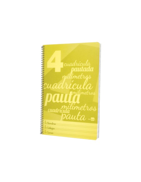 Cuaderno espiral liderpapel folio pautaguia tapa plastico 80h 75gr cuadro pautado 4mm con margen color amarillo