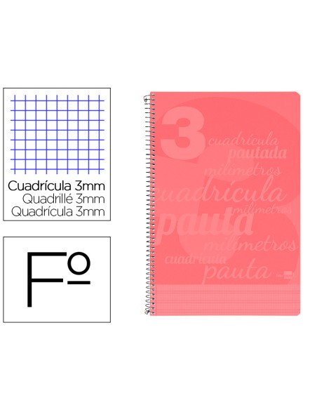 Cuaderno espiral liderpapel folio pautaguia tapa plastico 80h 75gr cuadro pautado 3mm con margen color rojo