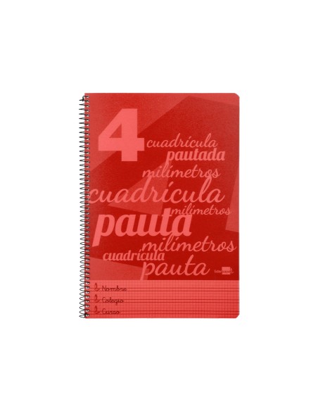 Cuaderno espiral liderpapel folio pautaguia tapa plastico 80h 75gr cuadro pautado 4mm con margen color rojo